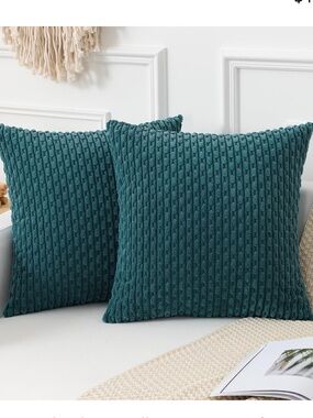 Kevin Textile Soft Corduroy Pillow Covers SQUARE 20x20” (2-pack) TEAL BLUE
